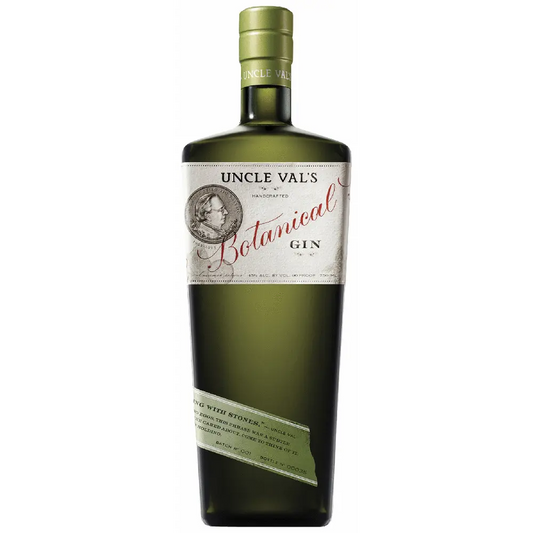 Uncle Val's Botanical Gin bottle on a white background