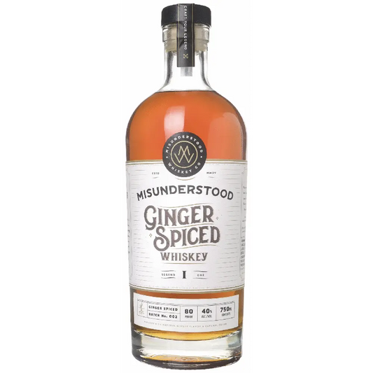 Bottle of Misunderstood Ginger Spiced Whiskey on a white background