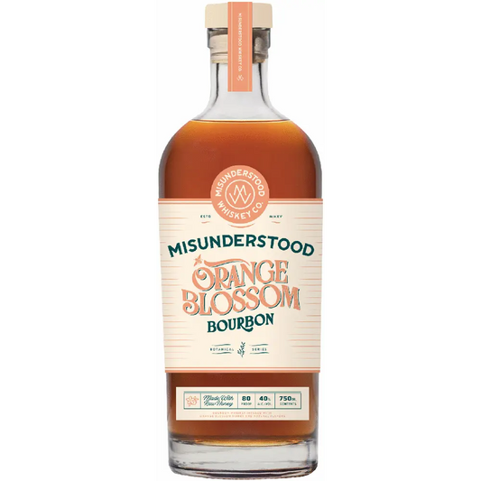 Bottle of Misunderstood Orange Blossom Bourbon on a white background