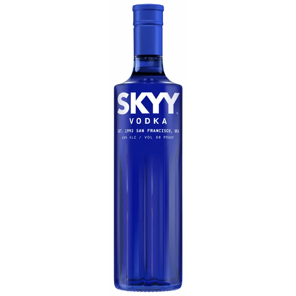 Blue Skyy Vodka bottle on a white background