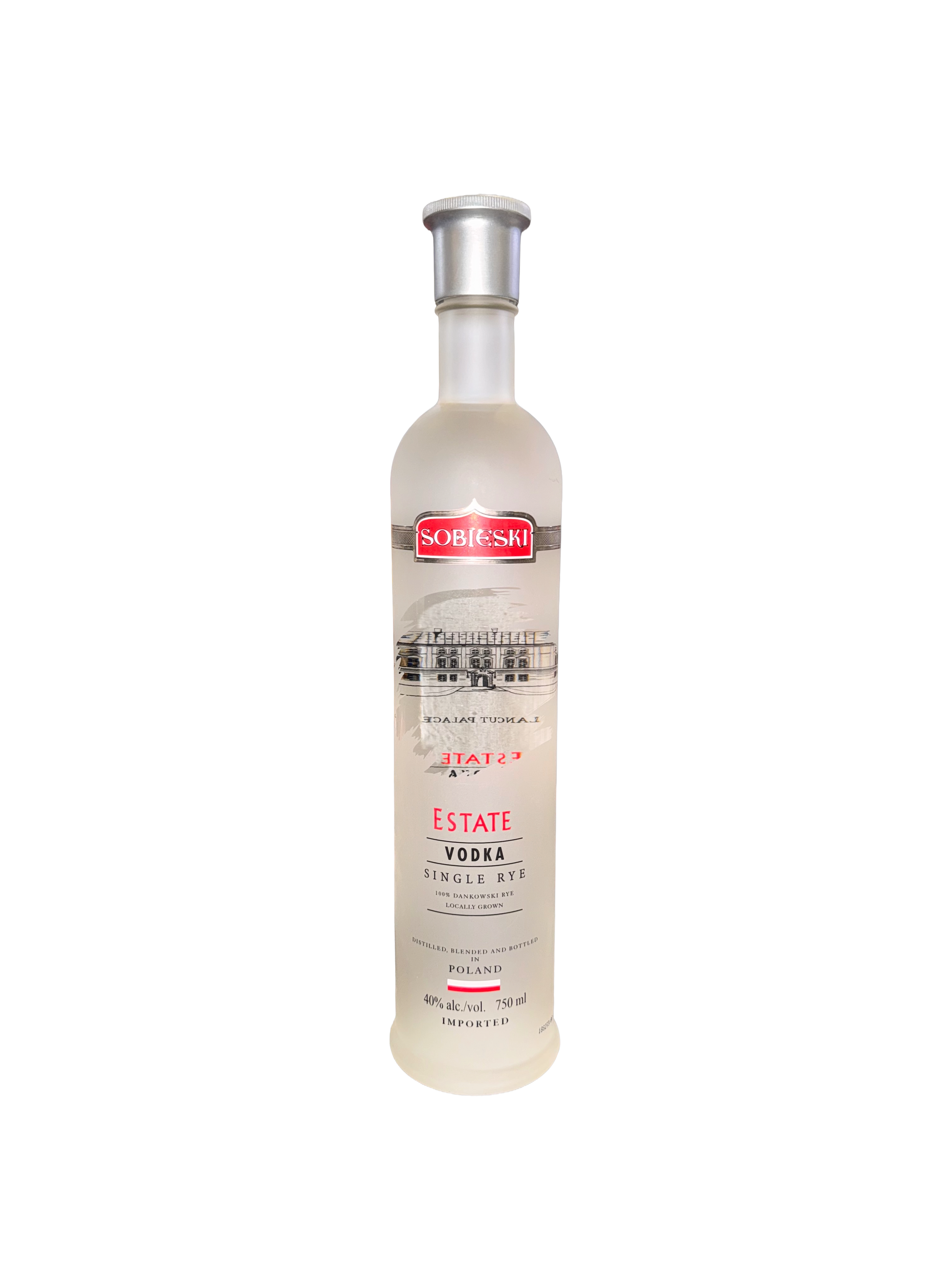 Sobieski Estate Vodka bottle on a white background