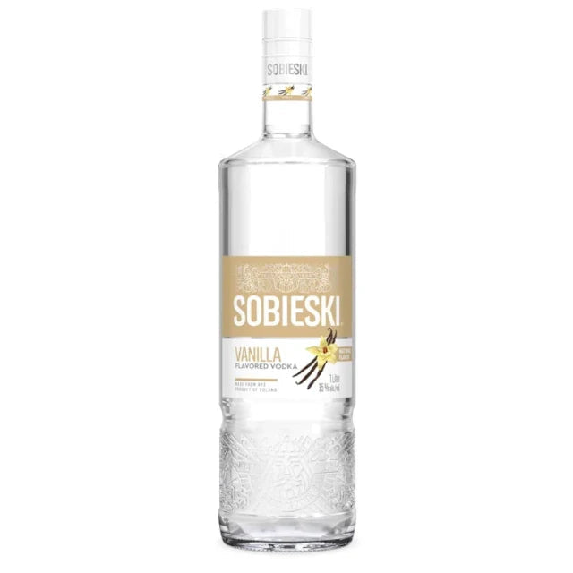 Sobieski Vanilla Vodka bottle on a white background