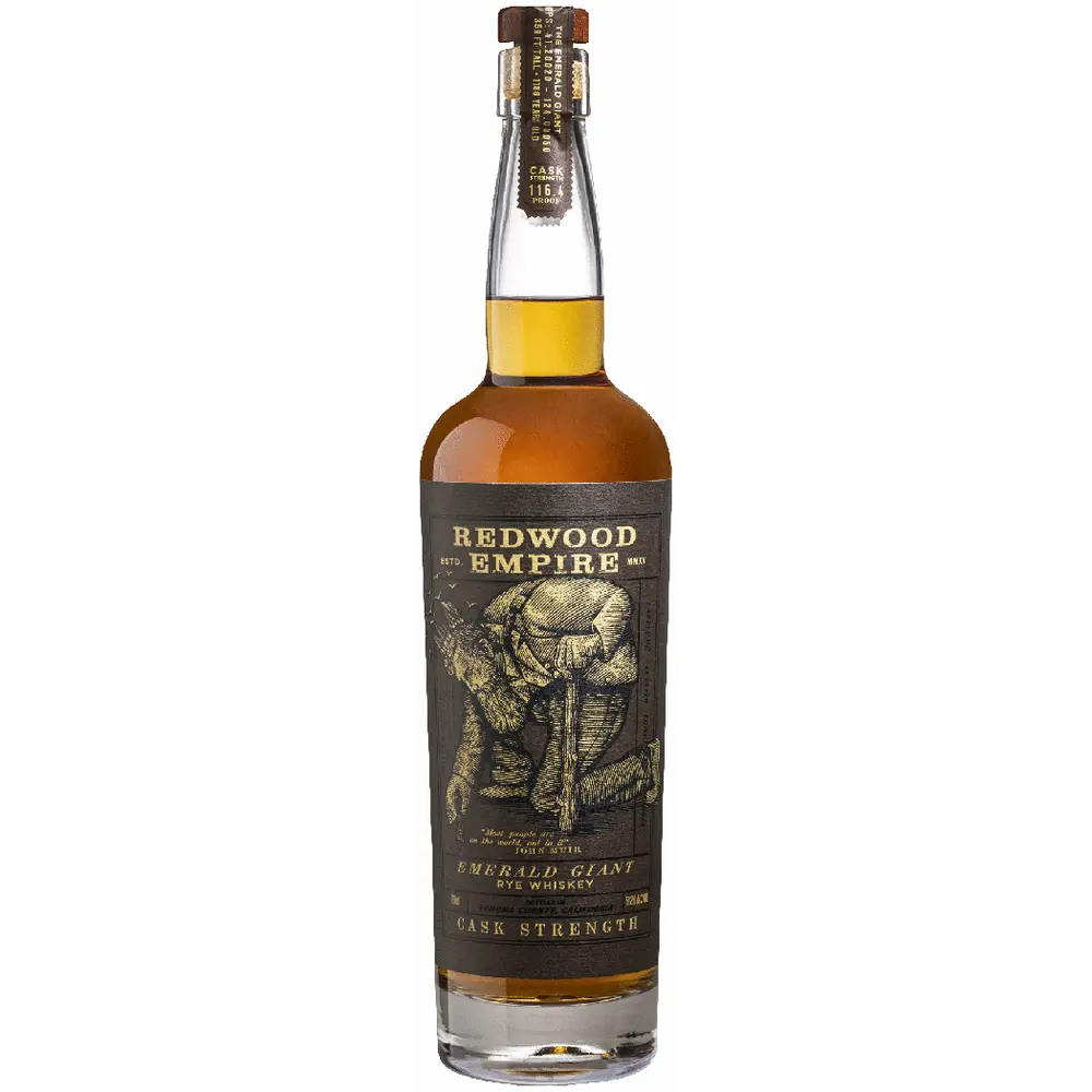 Bottle of Redwood Empire whiskey on a white background