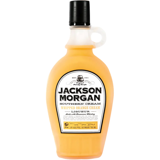 Bottle of Jackson Morgan Southern Cream Whipped Orange Cream Liqueur on a white background