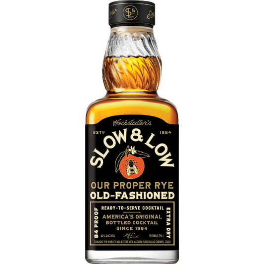 Bottle of Slow & Low Old-Fashioned cocktail on a white background