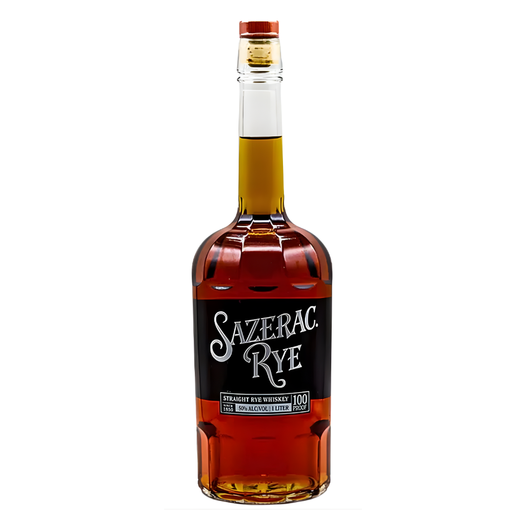 Sazerac Rye whiskey bottle on a white background
