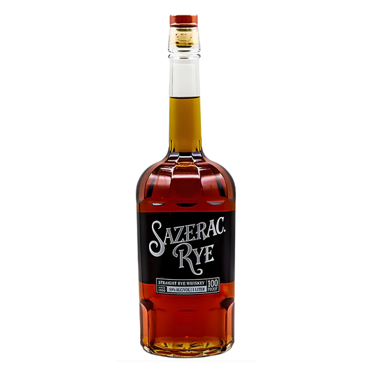 Sazerac Rye whiskey bottle on a white background