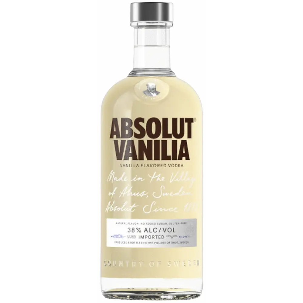 Absolut Vanilia vodka bottle on a white background