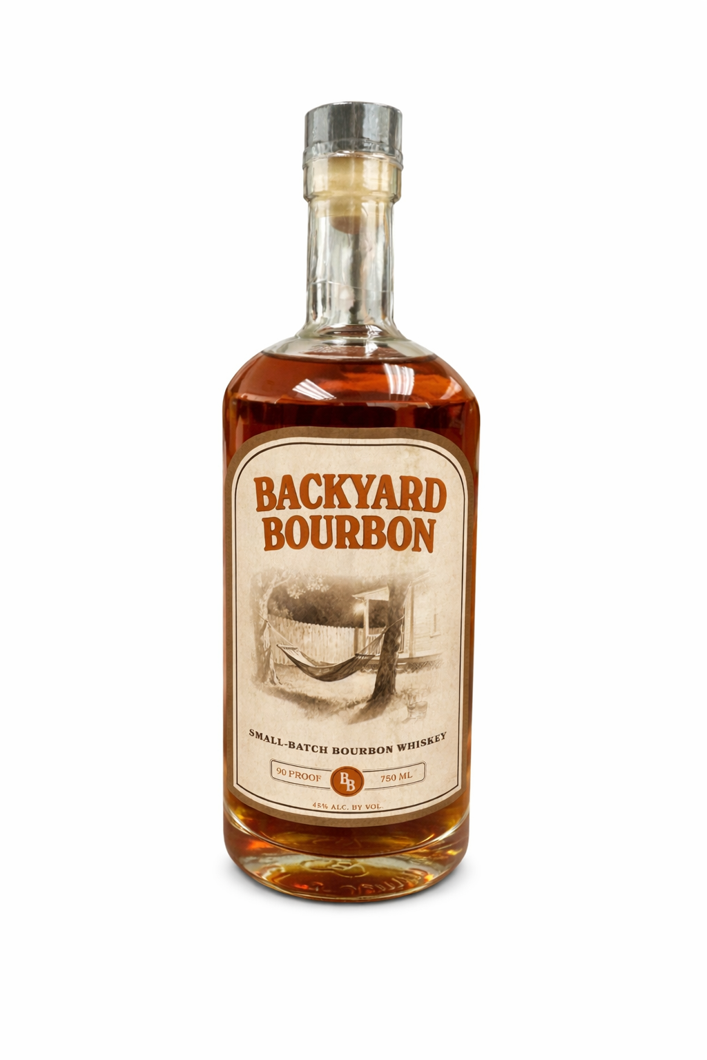 Bottle of Backyard Bourbon on a white background
