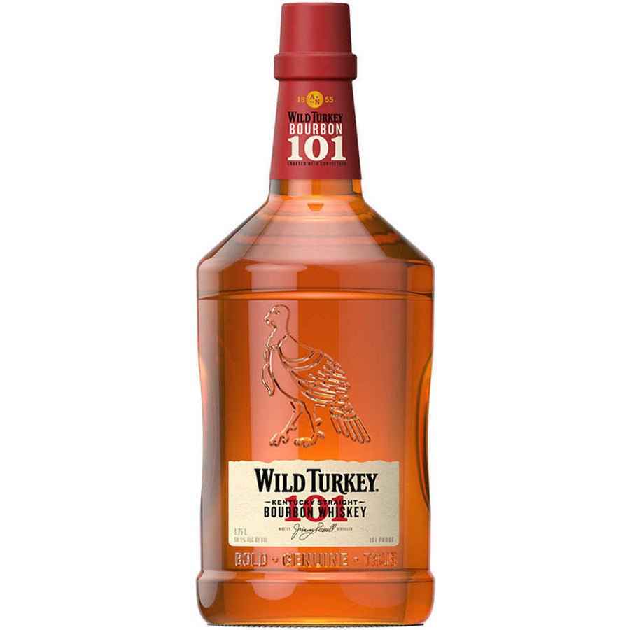 Wild Turkey 101 bourbon bottle on a white background