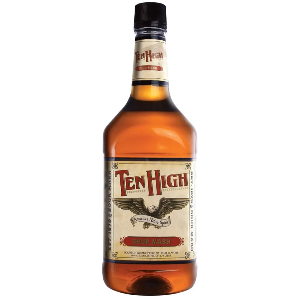Bottle of Ten High whiskey on a white background