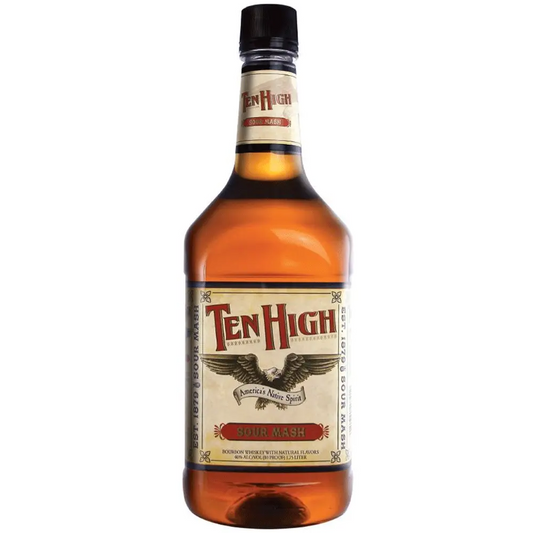 Bottle of Ten High whiskey on a white background