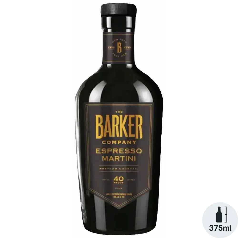 Bottle of The Barker Company Espresso Martini on a white background