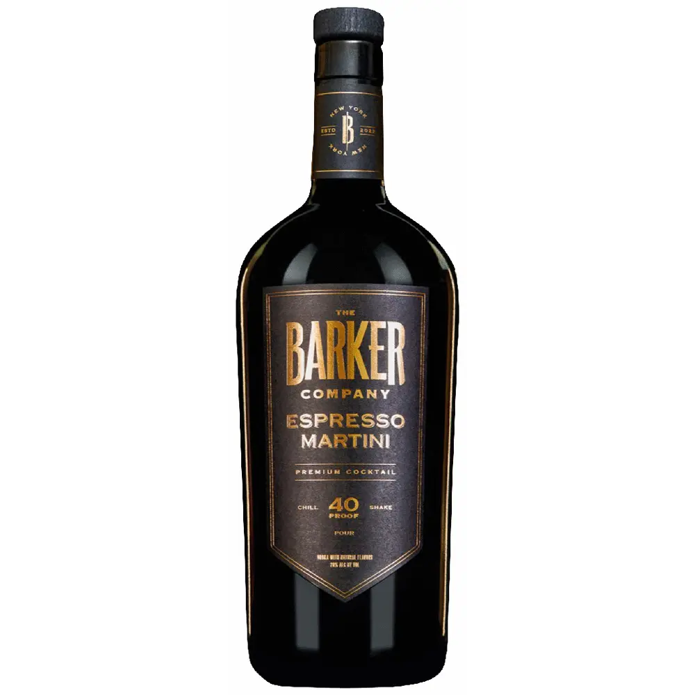 Bottle of The Barker Company Espresso Martini on a white background
