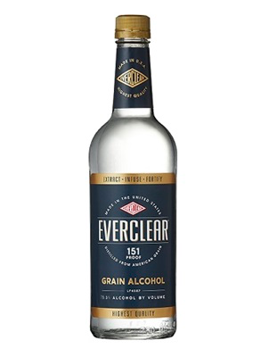 Everclear grain alcohol bottle on a white background