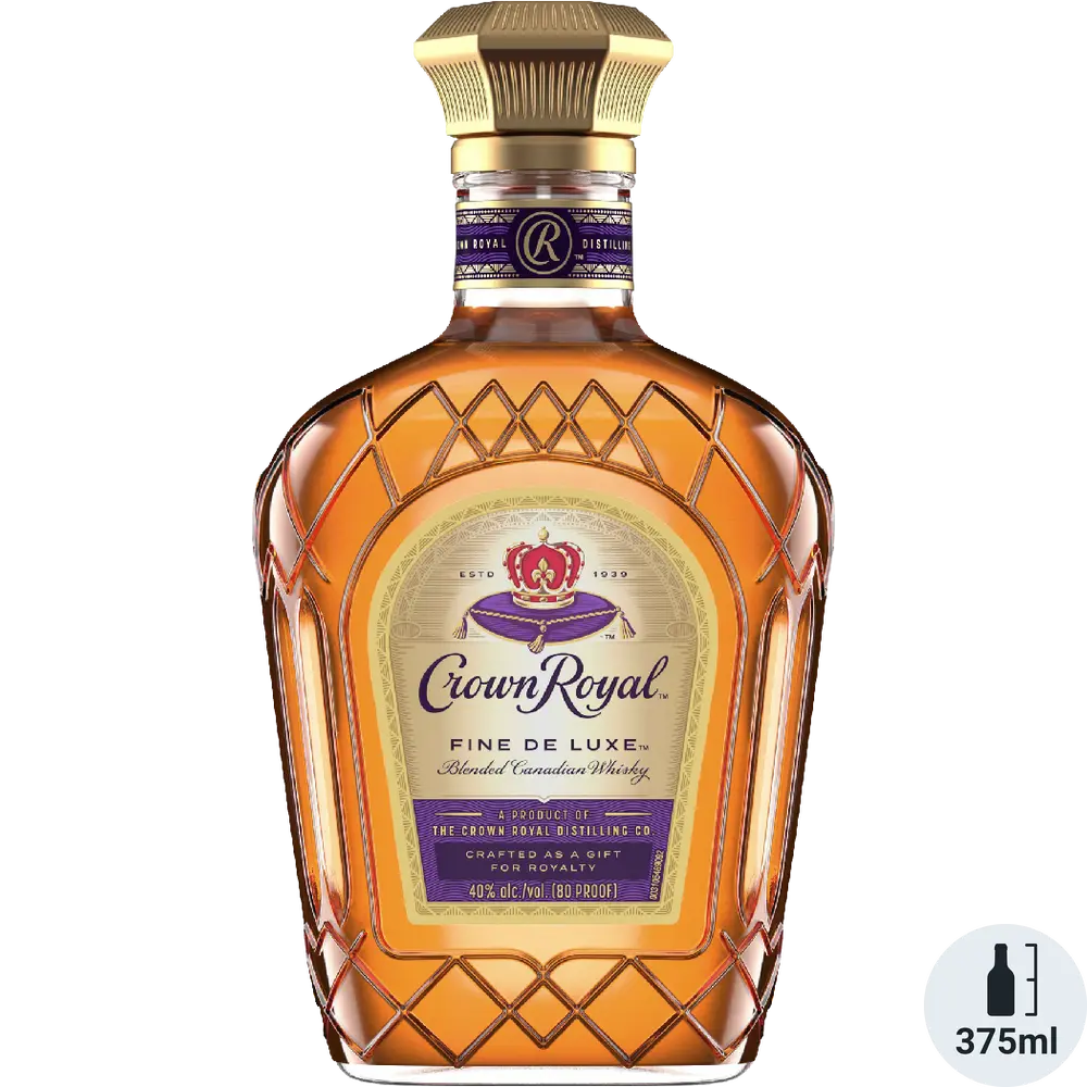 Bottle of Crown Royal whisky on a white background