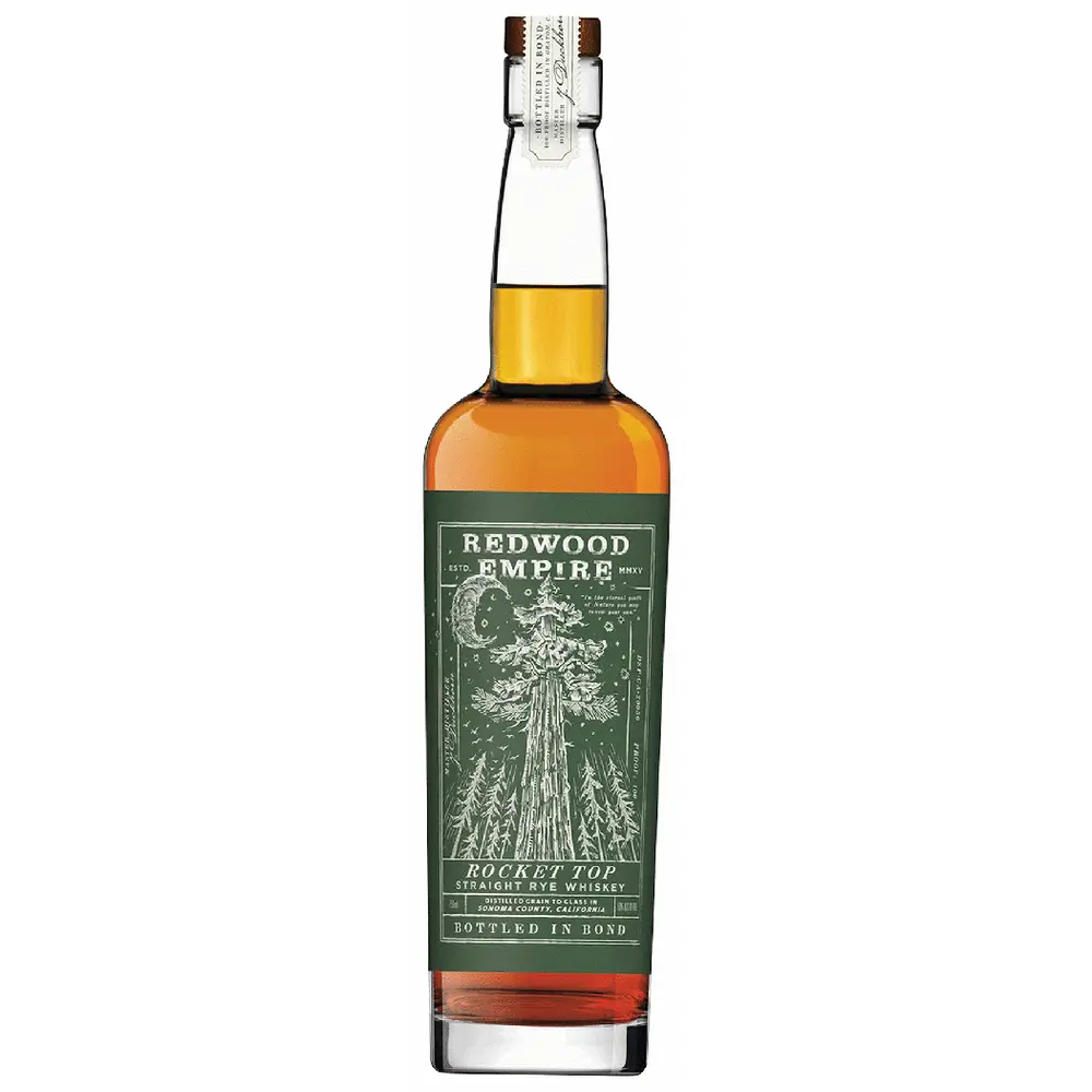 Bottle of Redwood Empire whiskey on a white background