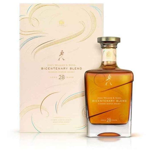 Johnnie Walker Bicentenary Blend whisky bottle and box on a white background