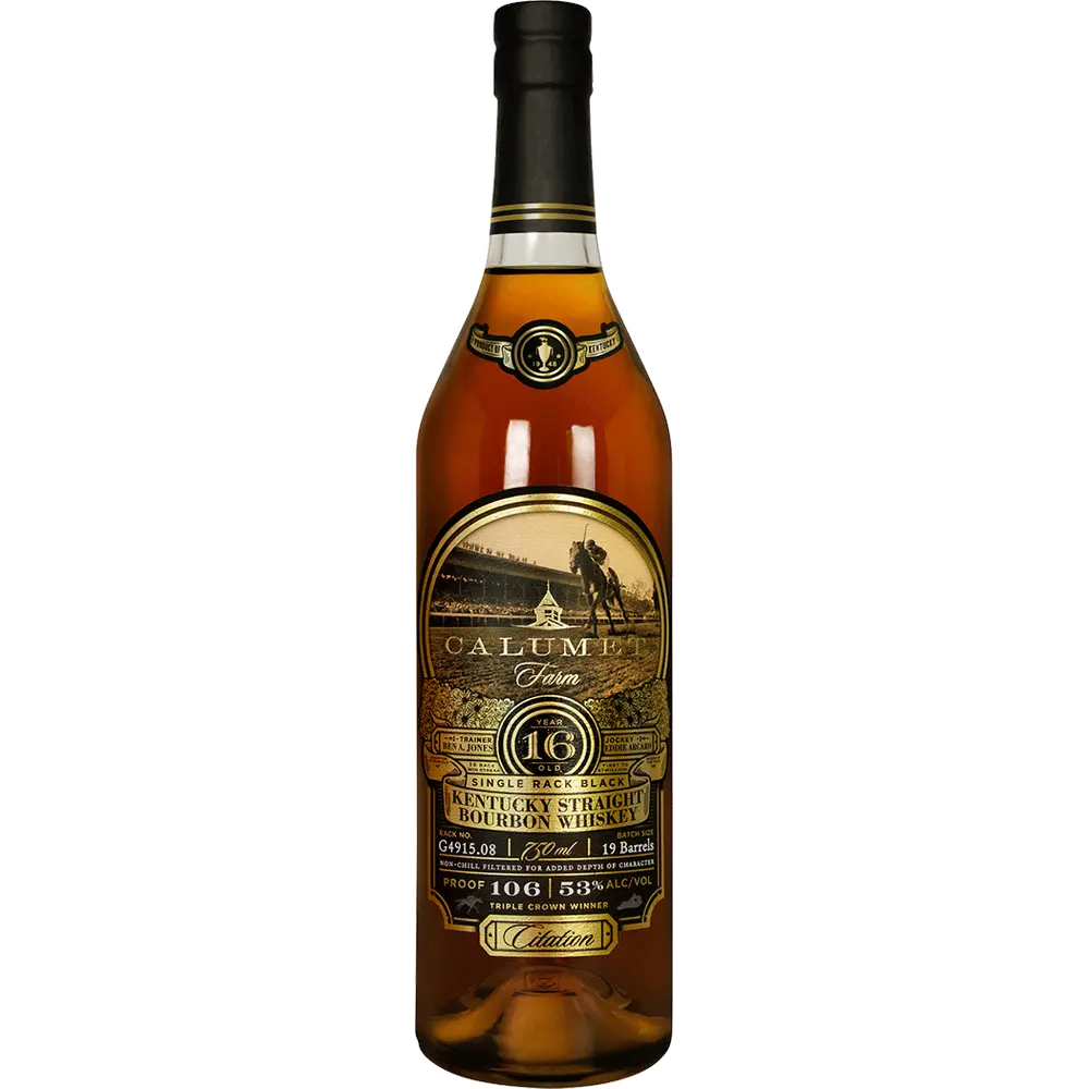 Bottle of Calumet Farm Kentucky Straight Bourbon Whiskey on a white background