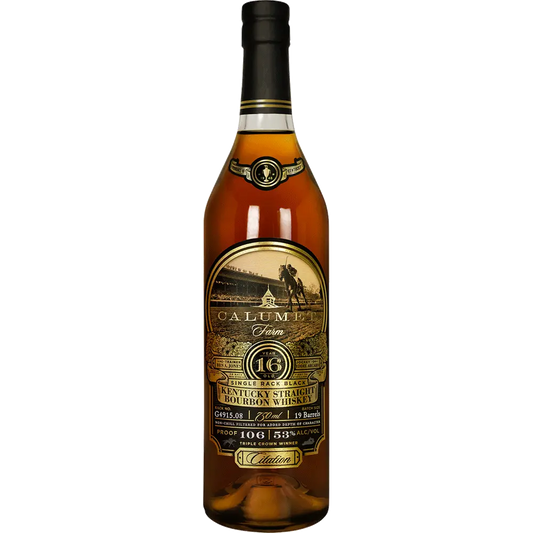 Bottle of Calumet Farm Kentucky Straight Bourbon Whiskey on a white background