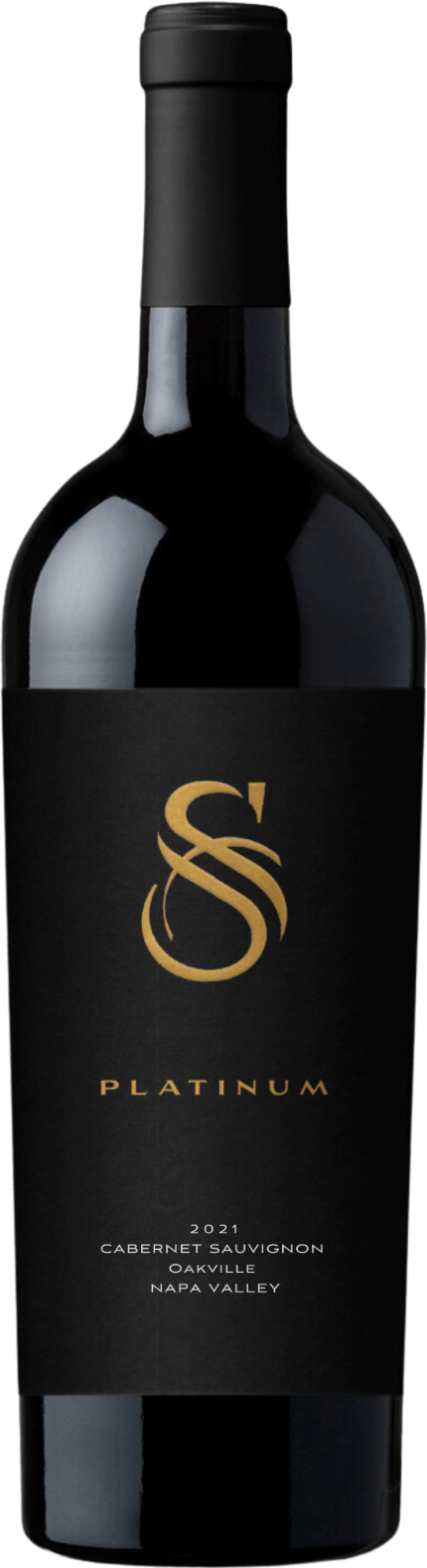 Red wine bottle with a black label featuring a gold logo and text.