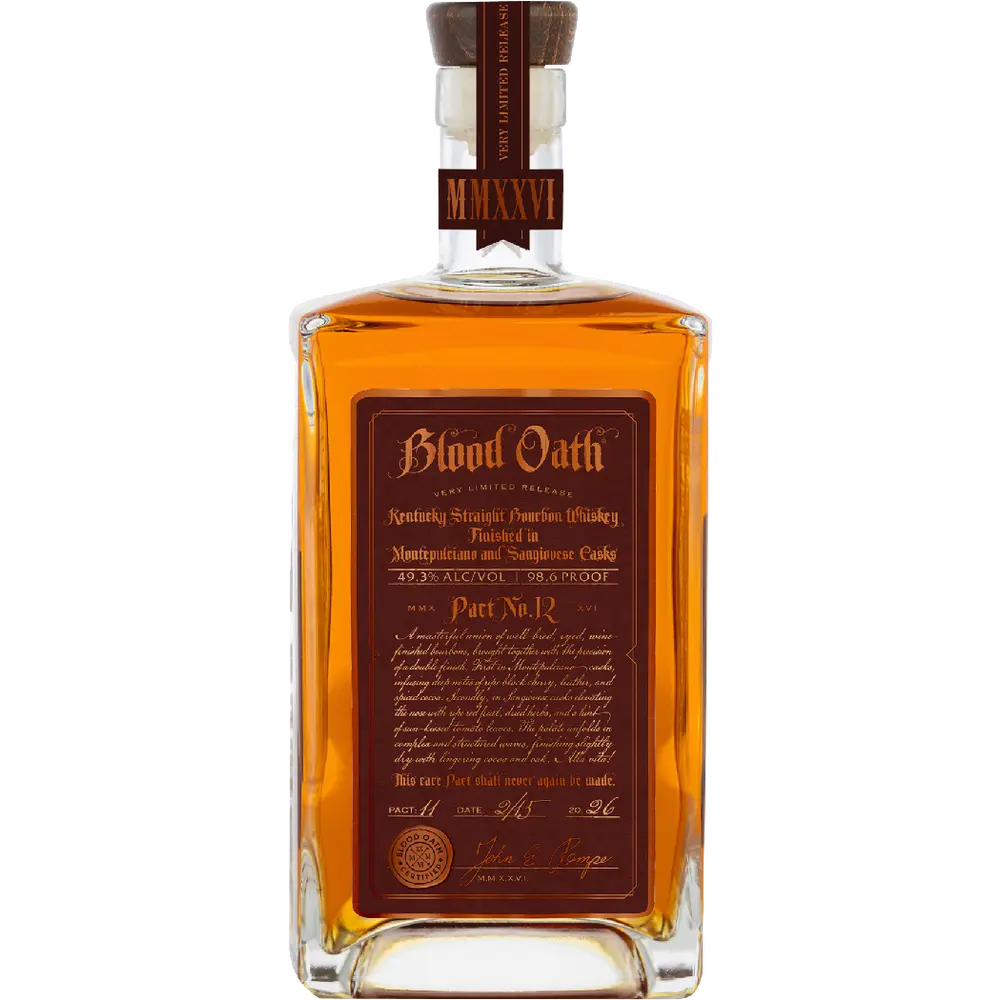 Bottle of Blood Oath whiskey on a white background