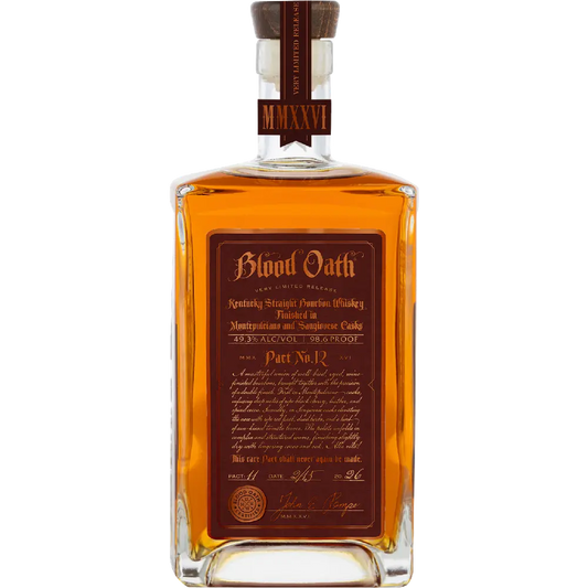Bottle of Blood Oath whiskey on a white background