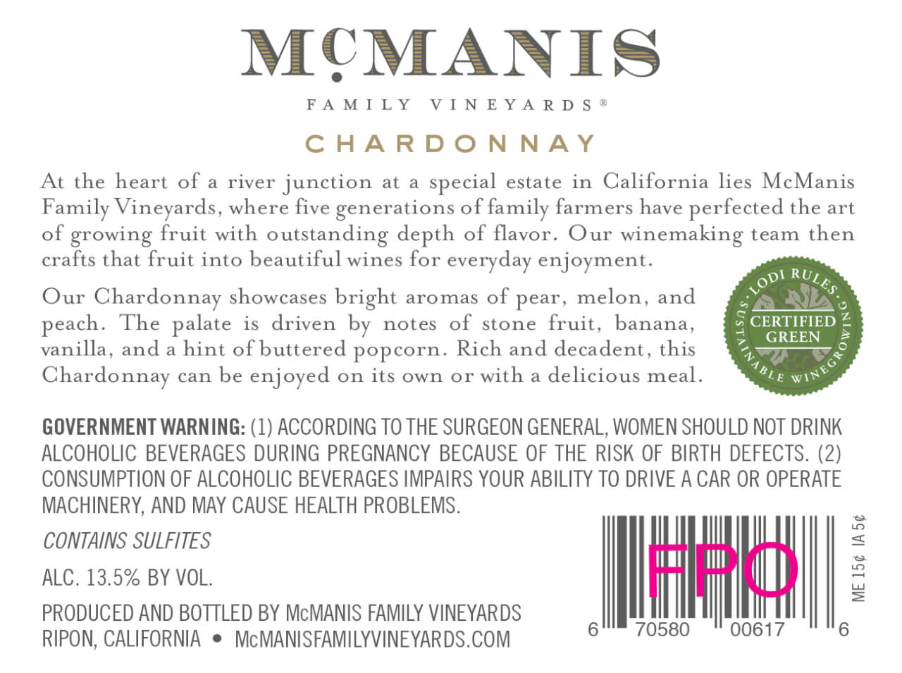 Mcmanis Chardonnay White Wine - 750ml