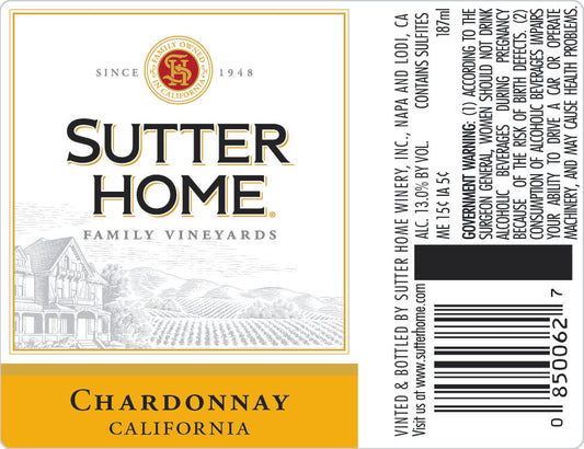 Sutter Home Chardonnay White Wine 187 Ml 4-pack