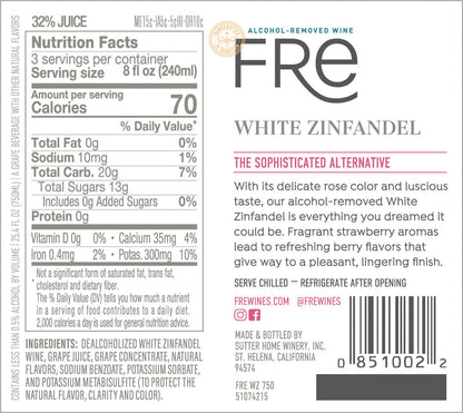 Fre White Zinfandel Non Alcoholic Wine 750 Ml