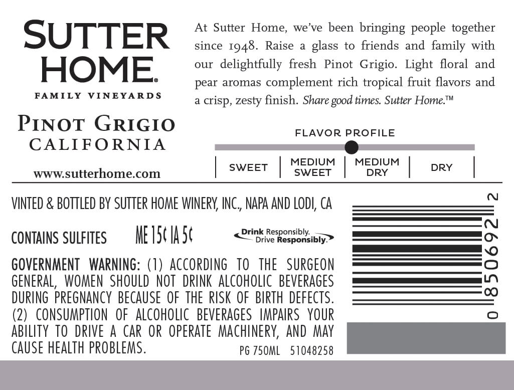 Sutter Home Pinot Grigio White Wine 187 Ml 4-pack