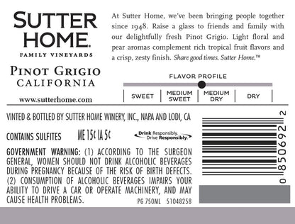 Sutter Home Pinot Grigio White Wine 187 Ml 4-pack