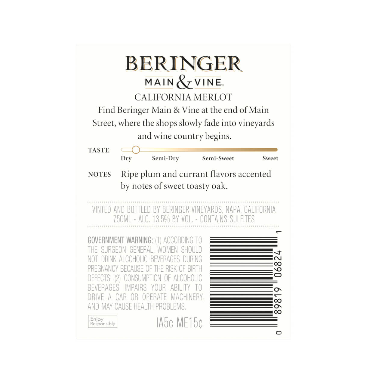 Beringer Main & Vine Merlot 750ml