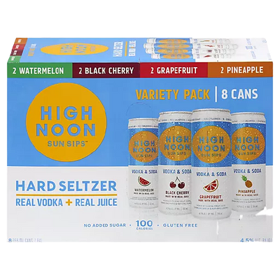 Highnoon Sun Sips Hard Seltzer Variety Pack Watermelon/ Black Cherry/ Grapefruit/ Pineapple 12x12oz Can