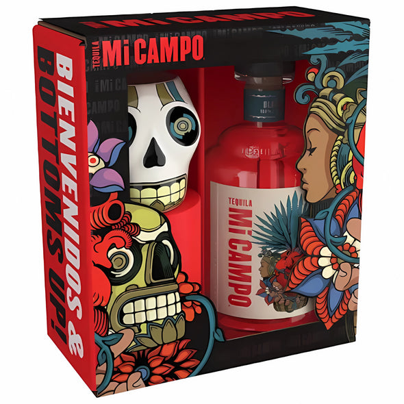 Mi Campo Blanco Tequila with Calavera Skull Mug