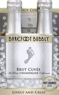 Barefoot Bubbly Brut Cuvee Champagne 4 Single Serve 187ml Bottles