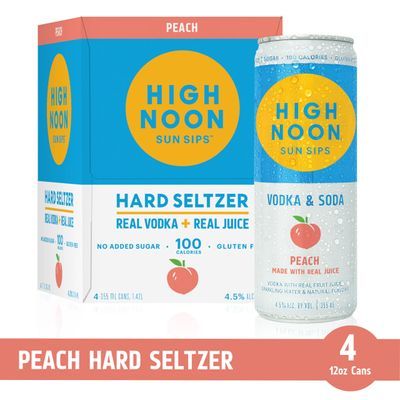 High Noon Peach Vodka Hard Seltzer 4 Single Serve 355ml Cans – Wine Palace