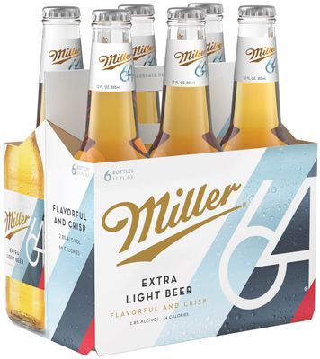 Miller 64 Beer, Extra Light Lager, 6 Pack Light Beer, 12 fl. oz. Bottles, 2.8% ABV