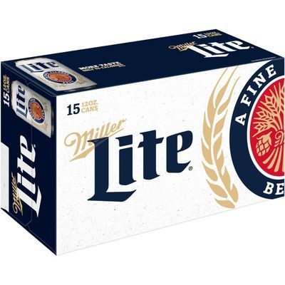 Miller Lite Lager Beer, Light Beer, Beer 15 Pack, 12 FL OZ Cans, 4.2% ABV