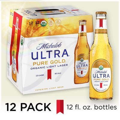 Michelob Ultra Pure Gold Organic Light Lager, 12 Pack Beer, 12 FL OZ Bottles, 3.8% ABV