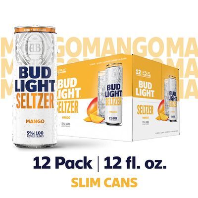 Bud Light Seltzer Mango, Gluten Free Hard Seltzer, 12 Pack, 12 FL OZ Slim Cans, 5% ABV