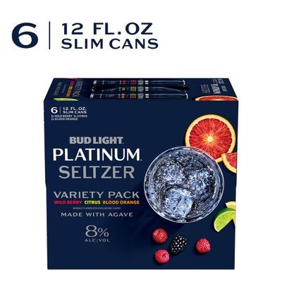 Bud Light Platinum Seltzer Variety Pack, Hard Seltzer, Gluten Free, 6 Pack, 12 FL OZ Slim Cans, 8% ABV