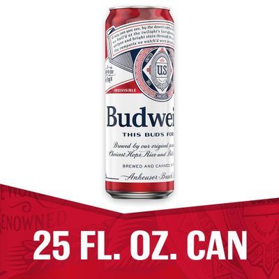 Budweiser Beer, 25 FL OZ Can, 5% ABV