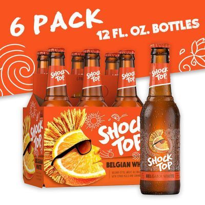 Shock Top Belgian White Wheat Beer, 6 Pack Beer, 12 FL OZ Bottles, 5.2% ABV