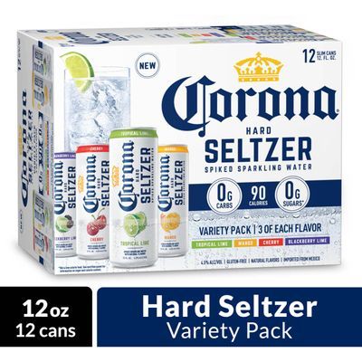 Corona Hard Seltzer Gluten Free Variety Pack, 12 pk 12 fl oz Cans, 4.5% ABV with Tropical Lime, Mango, Blackberry Lime and Cherry Spiked Seltzer