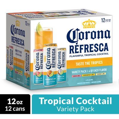 Corona Refresca Variety Pack Spiked Tropical Cocktail, 12 pk 12 fl oz Cans, 4.5% ABV with Guava Lime, Passionfruit Lime, and Coconut Lime