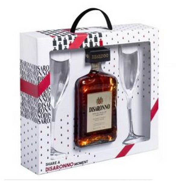 Disaronno Liqueur Limited Edition Gft Pk W/ 2 Flutes 750ml