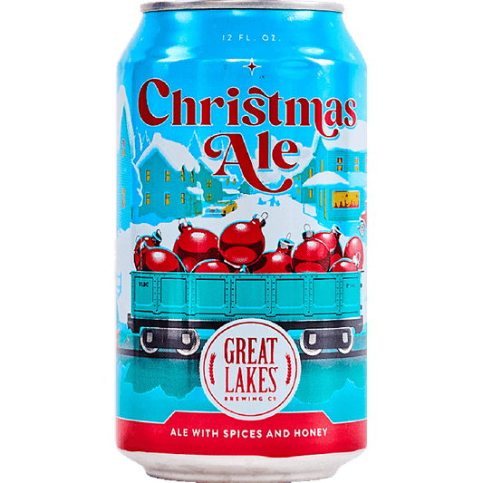 Can of Christmas Ale from Great Lakes Brewing Co. with festive design.