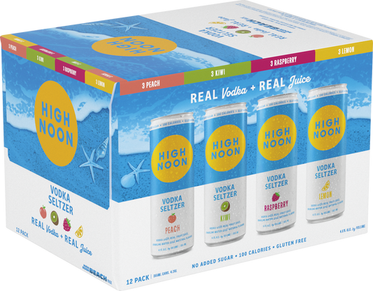 Highnoon Beach Pack Hard Seltzer Variety Pack Peach/Kiwi/Raspberry/Lemon 12x12oz Can