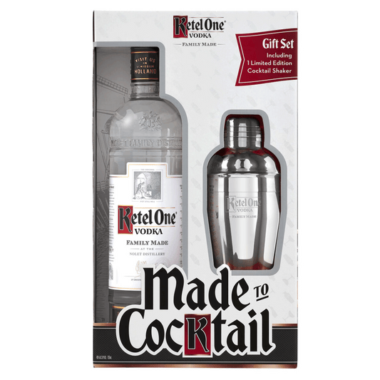 Ketel One Vodka 750ml bottle and branded cocktail shaker in a Made to Cocktail gift box